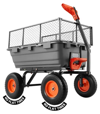 Obrázok produktu pre Záhradný vozík – ručný vozík/transportný vozík s funkciou sklápania – nosnosť 544 kg – riadenie 270° –Polyuretánpneumatiky 33 cm – kovové mrežové steny – plast a oceľ