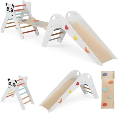 Imagen del producto de Conjunto de 3 estructuras de escalada para interiores, plegables, con tobogán, rampa, escalera de escalada, incluye un juego de bloques, estructura de escalada de madera, triángulo de escalada para niños a partir de 3 años (de colores)