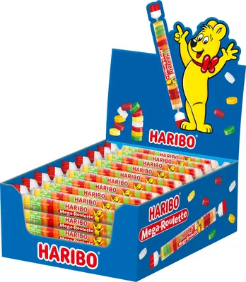 Produktbild von Haribo Mega-Roulette 45 g x 40 stk. Display | kunterbunte Fruchtgummi-Taler 1,8kg
