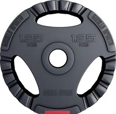 A single black weight plate with a red accent is shown against a white background.