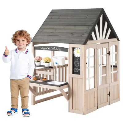 Zdjęcie produktu dla Drewniana kuchnia dla dzieci, kuchnia do zabawy, domek dla dzieci, kuchnia ogrodowa z prawdziwym kranem, zabawki ogrodowe, prezent dla dzieci od 3 lat