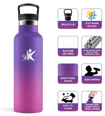 Produktbild von JAPORIA Trinkflasche Edelstahl 500ml, BPA-Frei, Auslaufsichere, Kohlensaeure Geeignet, Wasserflasche Edelstahl für Fitness, Schule, Outdoor