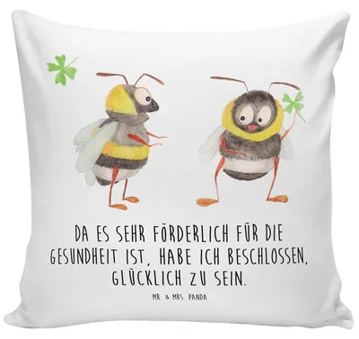 Produktbild von Mr. & Mrs. Panda kuschelkissen 40x40 Hummeln Kleeblatt - Weiß - Geschenk, Deko Kissen, für sofa, Spruch Positiv, schön, Lustige Sprüche, Dekokissen, Hummel, bedruckt