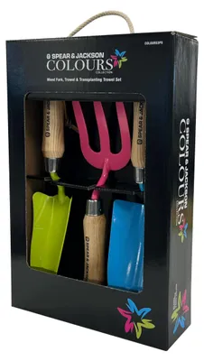 Image de Spear & Jackson COLOURS3PS : transplantoir, grelinette et pelle de jardin colorés