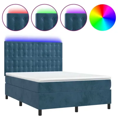 Produktbild von Boxspringbett mit Matratze & LED Dunkelblau 140x190 cm Samt