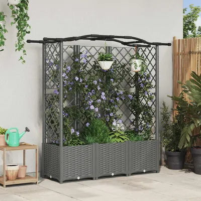 Produktbild von Maison Exclusive - Hochbeet mit Rankgitter und Dach Hellgrau 163 x 40 x 138 cm PP