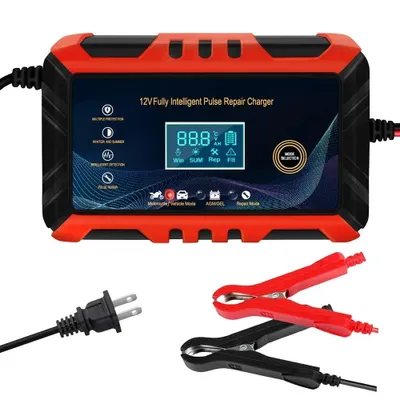 Produktbild von 12V 6A Auto Batterieladegerät mit LCD-Display – Smart Ladegerät mit Pulser-Reparatur für Auto & Motorrad Batterien (2–100Ah)