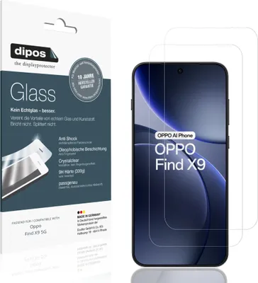 Produktbild von 2x Schutzfolie für Oppo Find X9 5G - Anti-Shock 9H Folie dipos Glass Kunststoffglas