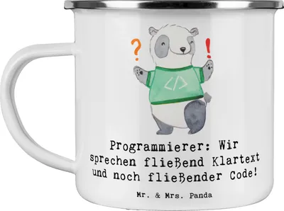 Produktbild von Mr. & Mrs. Panda becher emaille Programmierer Codeflüsterer - Weiß - Geschenk, personalisierte Geschenke, Pott, Beruf, Programmiersprachen, Berufsprodukte, Technik, Tasse