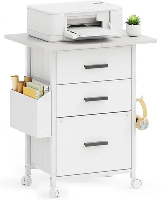 Imagen del producto de Uniqoos® Carro de escritorio blanco con 3 cajones, ruedas bloqueables y patas niveladoras, superficie de trabajo de 36 x 56 cm – Archivador de oficina para formatos A4/Letter