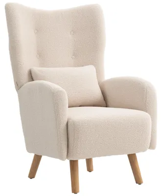 Produktbild von Polstersessel Wohnzimmer Akzentstuhl, Ohrensessel Sherpa-Fleece gepolstert, Beige  |  Buchenholzbeine  |  bis 120 kg  |  77 x 72 x 106 cm