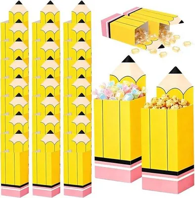Productafbeelding van 24 stuks potlood geschenkdoos, eerste schooldag popcorndozen, schoolintroductie, snoepbar, feestgeschenken voor school