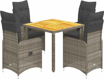 Image de vidaXL Ensemble de jardin bistrot 5 pièces avec coussins Gris Poly rotin