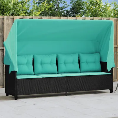 Produktbild von Maison Exclusive - Sonnenliege mit Dach und Kissen Schwarz Poly Rattan