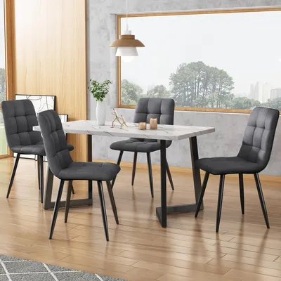 Image de okwish Lot de 4 chaises salle à manger, velours gris foncé, dossier rembourré, structure métal
