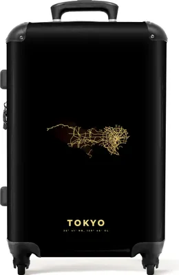 Produktbild von NoBoringSuitcases.com® Großer Koffer - Tokio - Gold - Stadtplan - Japan - Kombinationsschloss TSA - Hartschalen Trolley 4 Rollen - 72 liter - Reisekoffer - 66 cmKoffer Mittelgroß 67x43x25 cm, 72L,