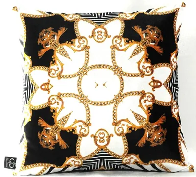 Produktbild von Casa Padrino Luxus Barock Kissen Paris Schwarz / Weiß / Gold 45 x 45 cm - Feinster Samtstoff - Wohnzimmer Deko Accessoires
