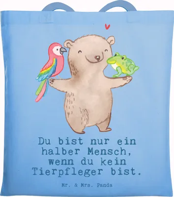 Produktbild von Mr. & Mrs. Panda Uni Tasche Tierpfleger Herz - Sky Blue - Geschenk, Jutebeutel, Schultasche, Stoffbeutel, Beutel, Laptoptasche