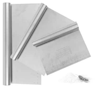 Productafbeelding van Set van 3 deegschrapers van roestvrij staal, roestvrijstalen deegschuif met antiaanbaklaag, deegsnijder (15/20/25 cm), deegspatel met meetstreep, groenteschep, keukenschep.