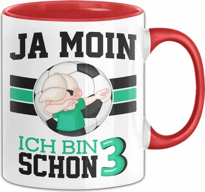 Produktbild von 3. Geburtstag Geschenk Tasse Becher Junge Geburtstagsgeschenk Ja Moin Ich Bin Schon 3 (Rot)