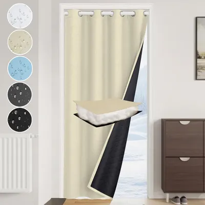 Image de Rideau thermique Protection contre le froid Rideau de porte Épais 405 g/m² Imperméable Rideau occultant avec œillets pour porte d'entrée Chambre à coucher, beige, L132 x H203 cm