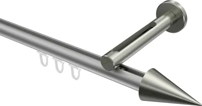 Produktbild von Interdeco Innenlaufstange / Gardinenstange mit Innenlauf Silbergrau / Edelstahl-Optik, Typ Siteno Savio (Kegel), 20 mm Ø 1-läufig, 320 cm