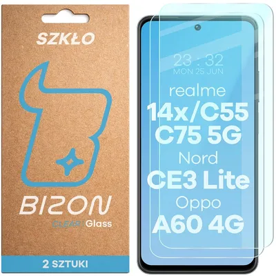 Produktbild von Gehärtetes Glas für Realme 14x 5G / C55 / C75 / OnePlus Nord CE 3 Lite / Oppo A60 4G, Bizon Glass Clear Duo, 2 Stück