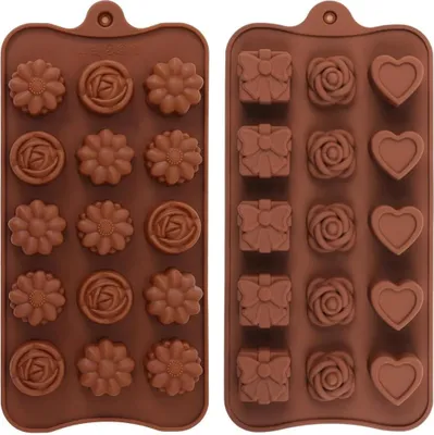 Produktbild von Siliconen Schokoladenform Set von 2 - Blumen Süßigkeiten Lebkuchenform