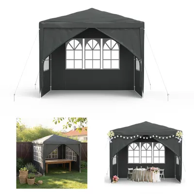 Produktbild von XMTECH Garten Pavillon Gartenzelt 3x3m Wasserdichter Garten Pavillon mit Abnehmbaren Seitenwänden und Fenster Partyzelt Bierzelt UV-Schutz (Anthrazit)