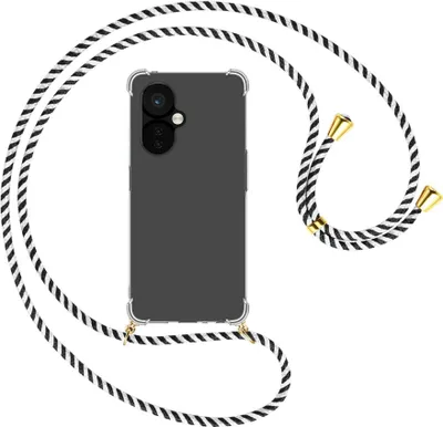 Produktbild von Handykette Backcover-Schutzhülle mit Band (Metall goldfarben) für OnePlus Nord CE 3 5G (6.7'') - schwarz/weiß gestreift