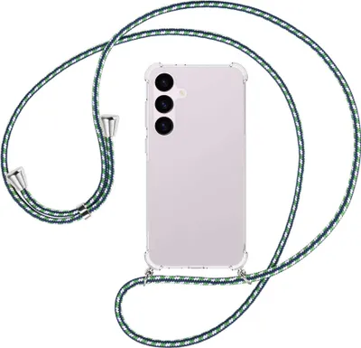Produktbild von Handykette Backcover-Schutzhülle mit Band (Metall silberfarben) für Samsung Galaxy S24 Plus - grün/blau/weiß
