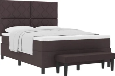 Image de vidaXL Lit boxspring avec matelas brun foncé 160 x 200 cm Tissu