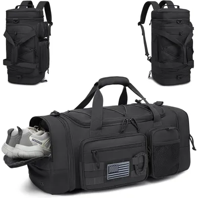 Reisetasche 3-in-1, 40-45L, erweiterbar, mit Schuhfach, Schwarz