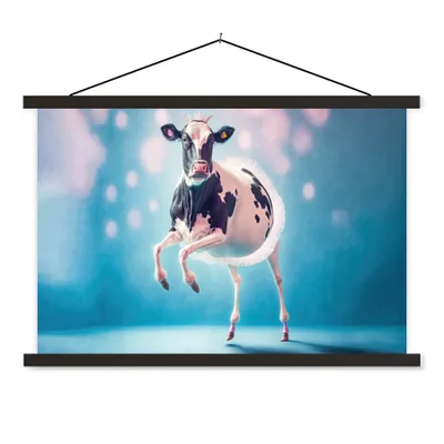 Produktbild von MuchoWow® Textilposter Kuh - Krone - Ballett - Blau - Rosa - Kinder 90x60 cm mit schwarzem Rahmen - Aufhängungssatz