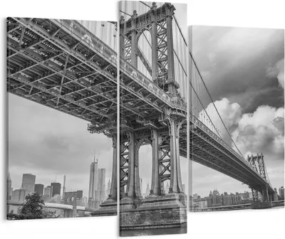 Produktbild von Bild auf Leinwand - Leinwandbild - 3 Teile - Manhattan Brücke Schwarzweiß - 95x80cm - Wand Bild - Wanddeko - Wandbilder - Leinwanddruck - Bilder - Wanddekoration - Leinwand bilder - CB95x80-4156