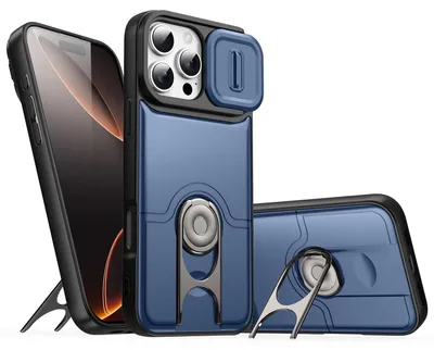 Obrázek produktu pro Pouzdro pro iPhone 14 Pro, Posuvným krytem fotoaparátu a kroužkovým stojánkem, nárazuvzdorné ochranné pouzdro Modrá