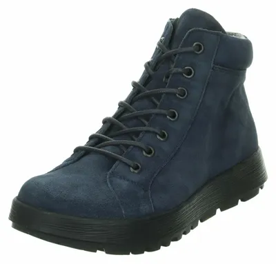 Produktbild von Damen Stiefeletten aus blauem Veloursleder mit Schnürung und herausnehmbarer Innensohle