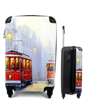 Produktbild von MuchoWow® Koffer Handgepäck Trolley Rollkoffer Kleine Reisekoffer mit 4 Rollen - Gemälde - Straßenbahn - Stadt - Öl - Cabin Size < 55x40x23 cm & 55x40x20 cm - Fotokoffer - Kabinenkoffer - Boardgepäck - Reise-Box - Reisekoffer - Reisegepäck - Koffer mit Bild - Trolley für Kinder