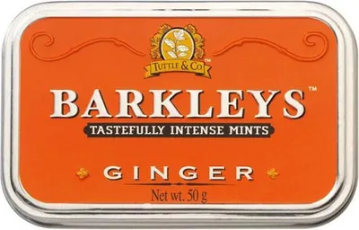 Produktbild von Barkleys Ginger Pastillen Ingwer Geschmack in einer Metalldose 50g