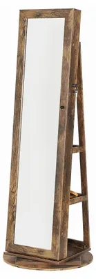 Image de Armoire à bijoux avec miroir, 5 étagères, serrure, couleur marron vintage, en MDF, dimensions : 54 x 54 x 161 cm