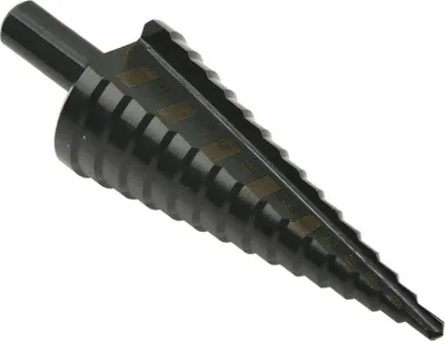 Immagine prodotto di Trapano a gradino HSS TiAlN 4-32 mm - acciaio rapido con eccellente capacità di taglio, ideale per metalli non ferrosi, acciaio e plastica.