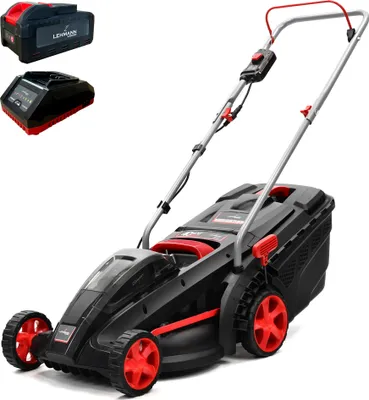 Obrázek produktu pro Akumulátorová sekačka LEHMANN, šířka záběru 37 cm, sběrný koš 40 l, 5stupňová výška sečení od 25 do 75 cm, včetně akumulátoru 4,0 Ah + nabíječka