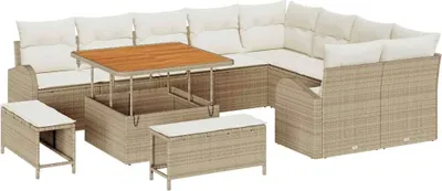 Image de Ensemble de salon de jardin vidaXL, 12 pièces, 11 places, couleur beige