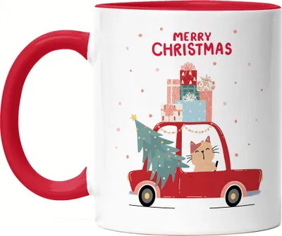 Produktbild von Merry Christmas Tasse Rot Festliche Katze Wichtel-Geschenk Xmas Süß