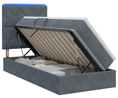 Produktbild von LED-Speicherbett mit Matratze Dunkelgrau 100 x 200 cm Samt