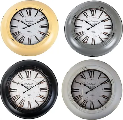 Produktbild von Wanduhr Vintage 60cm Dekoration Analoguhr Wohnzimmeruhr Nostalgieuhr Bahnhofsuhr, Farbe:pastellgelb