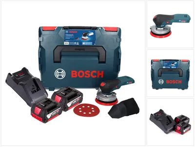 Obrázok produktu pre Bosch GEX 18V-125 Professional akumulátorová orbitálna brúska 18 V 125 mm bez kefiek + 2x akumulátor 4,0 Ah + nabíjačka + L-BOXX