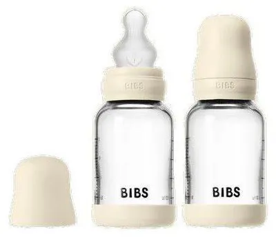 Immagine prodotto di Biberon per neonati in vetro BIBS - tettarella in silicone con punta rotonda - flusso lento - 120 ml - color avorio - confezione da 2