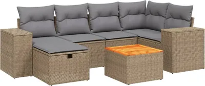 Produktbild von vidaXL 7-tlg. Garten-Sofagarnitur mit Kissen Beige Poly Rattan