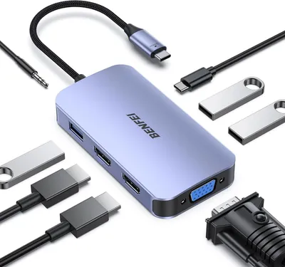 Produktbild von BENFEI USB C MST HUB-Docking Station 8-in-1, USB-C HUB mit 2*HDMI/1*VGA/3*USB 3.0/100W Power Delivery/3.5mm Aux-Audio, k